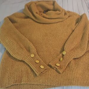 Elegant Mustard Cowl Neck Sweater with Button Details